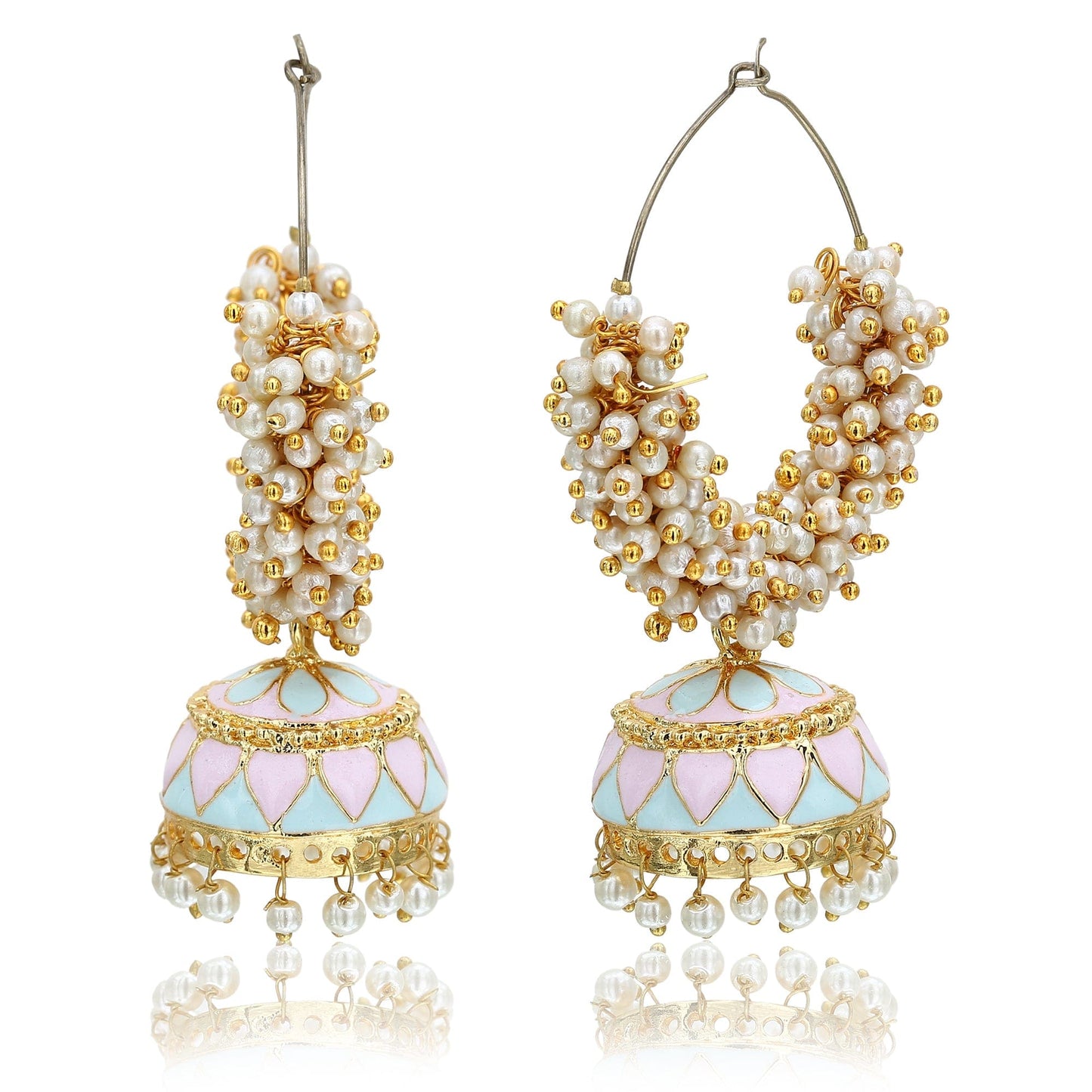 Moonstruck Gold Pearl Hoops Fashion Earrings For Women (Pink) - www.MoonstruckINC.com