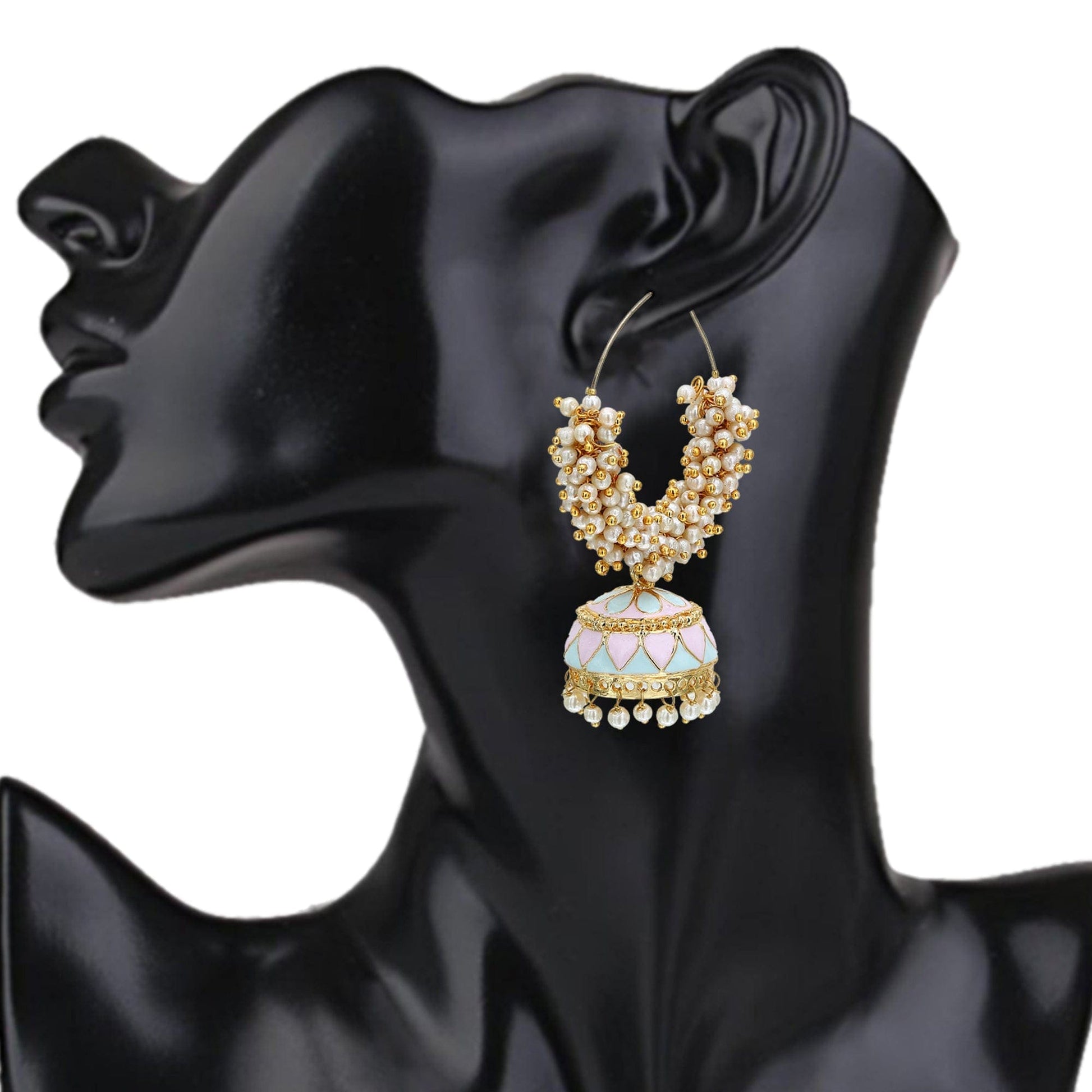 Moonstruck Gold Pearl Hoops Fashion Earrings For Women (Pink) - www.MoonstruckINC.com