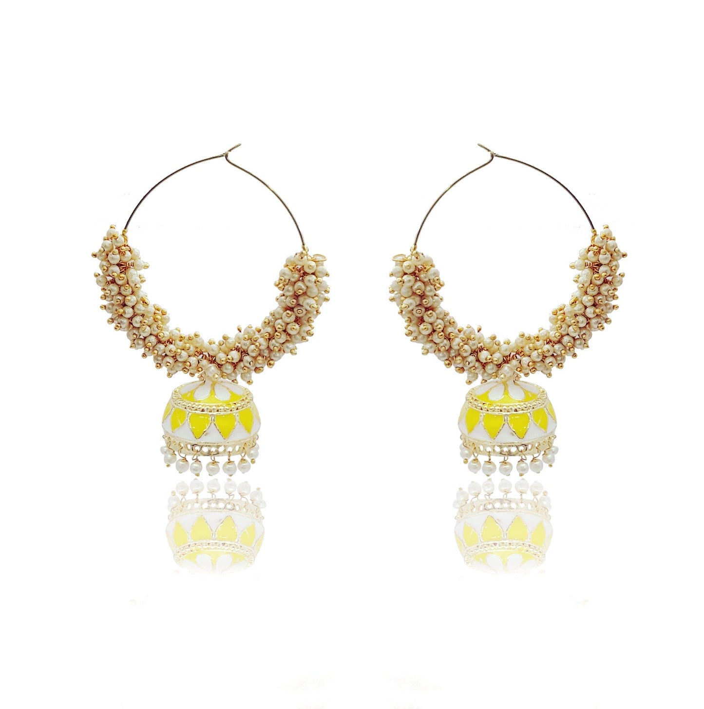 Moonstruck Gold Pearl Hoops Fashion Earrings For Women (Yellow) - www.MoonstruckINC.com