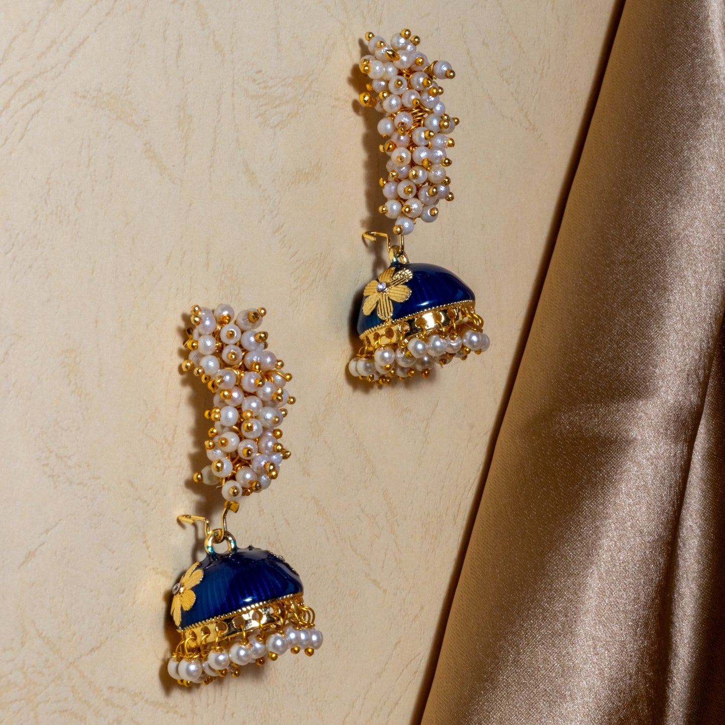 Moonstruck Girls/Women's Non-Precious Base Metal and Pearl Jhumki Earrings (Blue) - www.MoonstruckINC.com