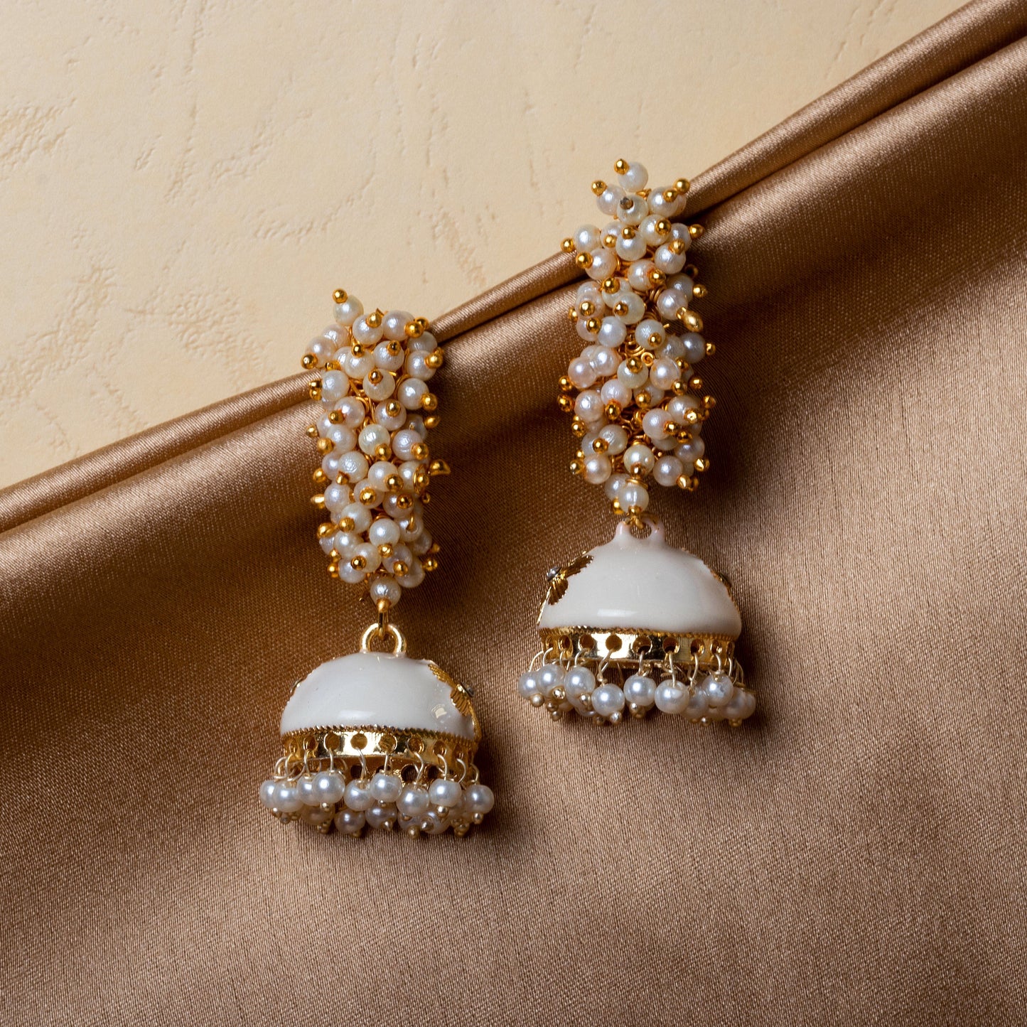 Moonstruck Girls/Women's Non-Precious Base Metal and Pearl Jhumki Earrings (White) - www.MoonstruckINC.com