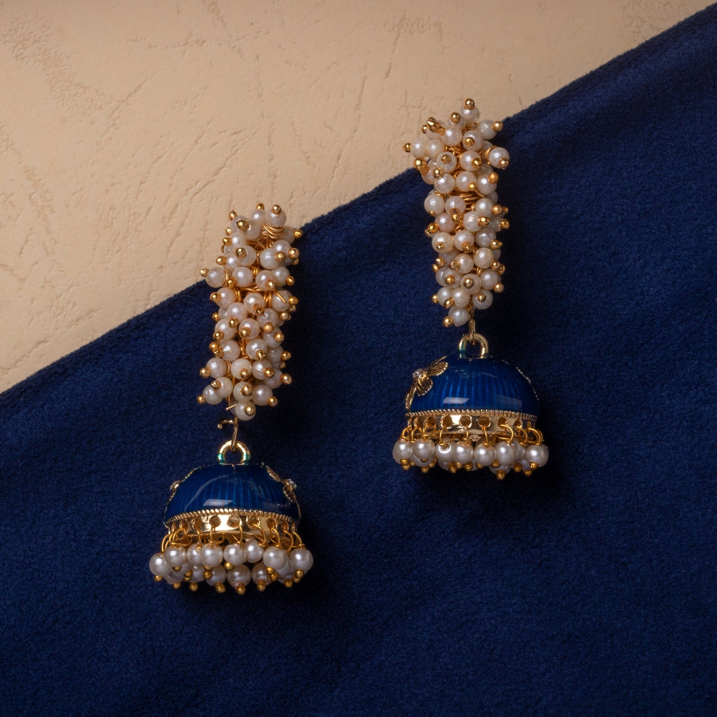 Moonstruck Girls/Women's Non-Precious Base Metal and Pearl Jhumki Earrings (Blue) - www.MoonstruckINC.com