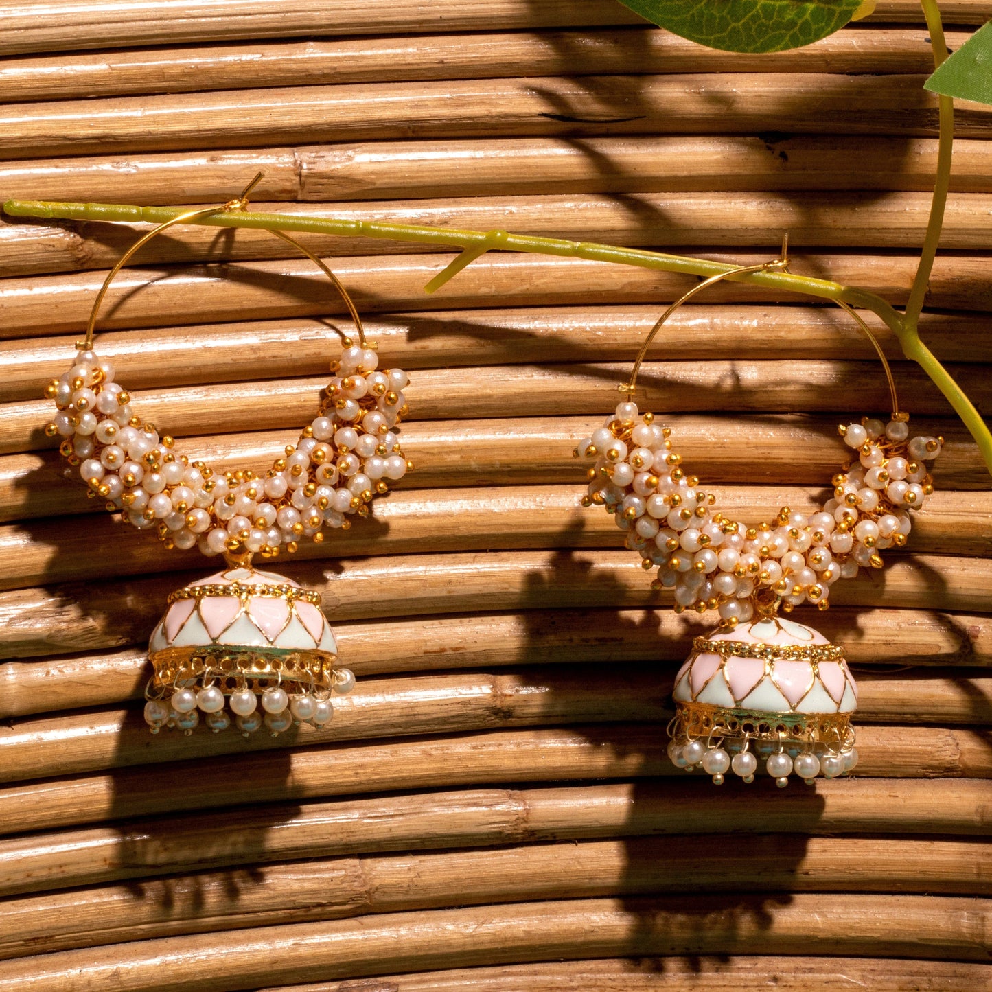 Moonstruck Gold Pearl Hoops Fashion Earrings For Women (Pink) - www.MoonstruckINC.com