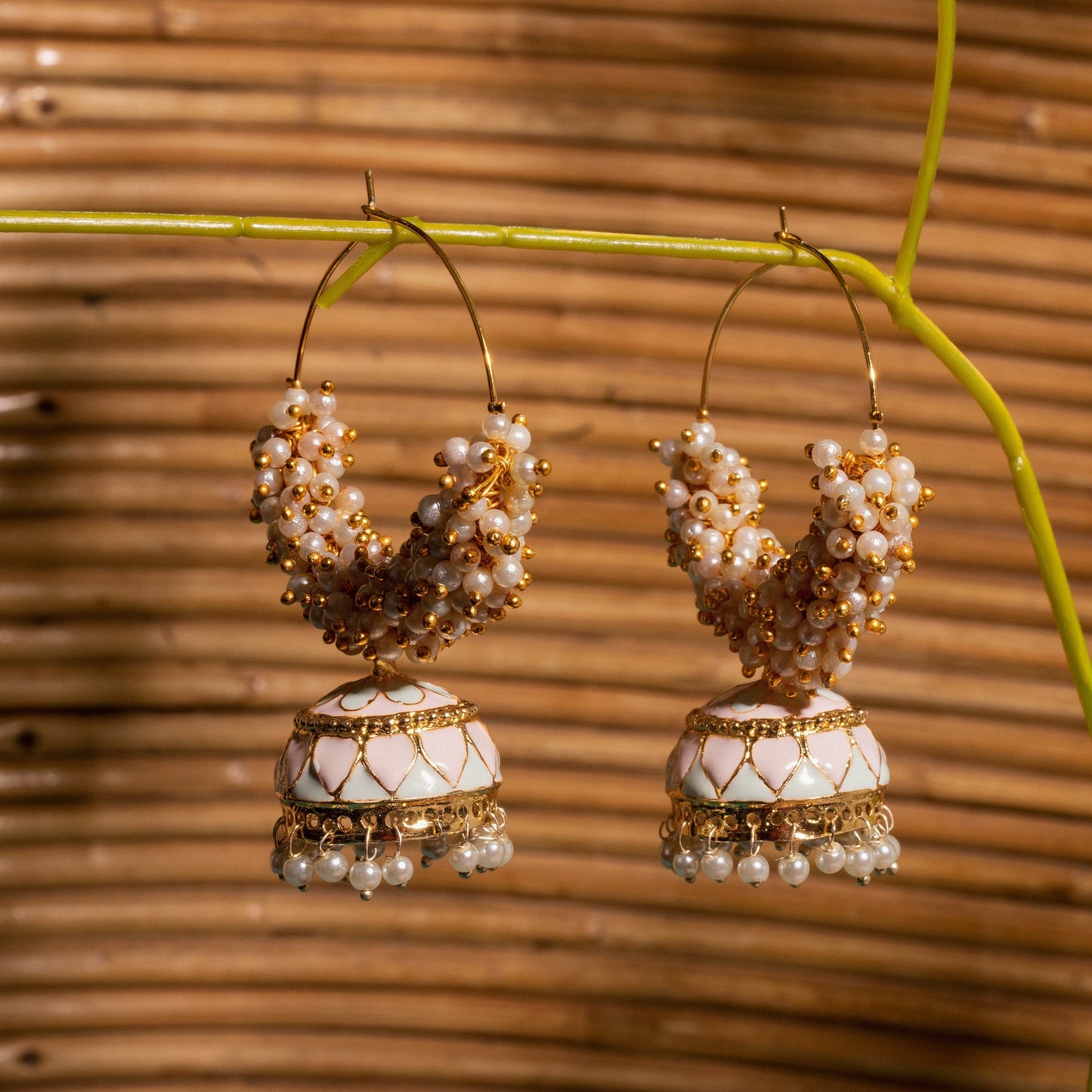 Moonstruck Gold Pearl Hoops Fashion Earrings For Women (Pink) - www.MoonstruckINC.com