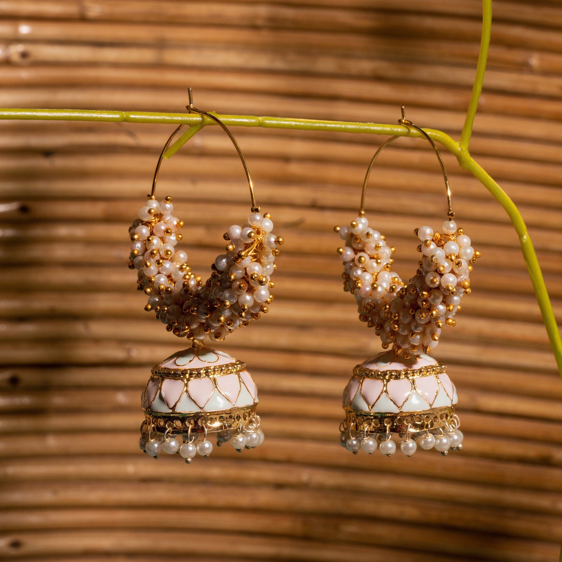 Moonstruck Gold Pearl Hoops Fashion Earrings For Women (Pink) - www.MoonstruckINC.com