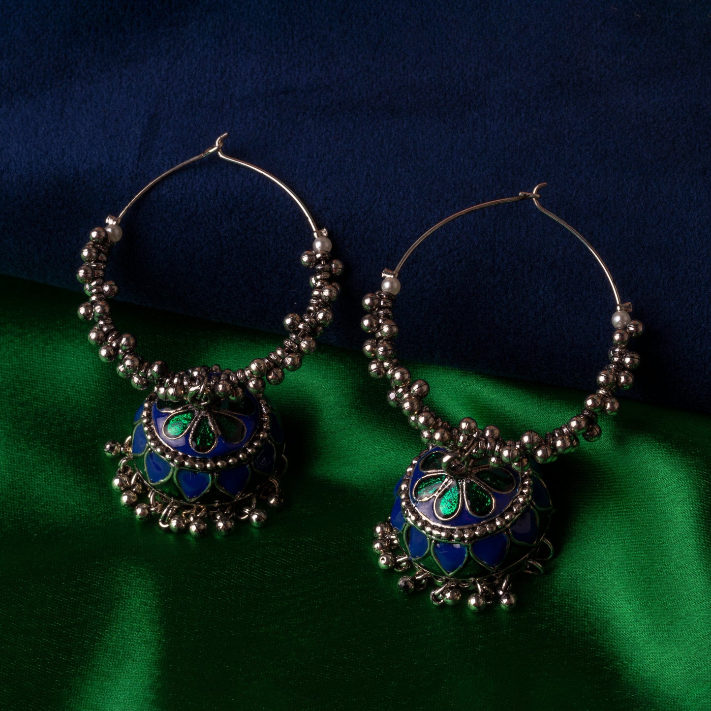 Moonstruck Oxidised Hoops Fashion Earrings For Women (Green And Blue) - www.MoonstruckINC.com