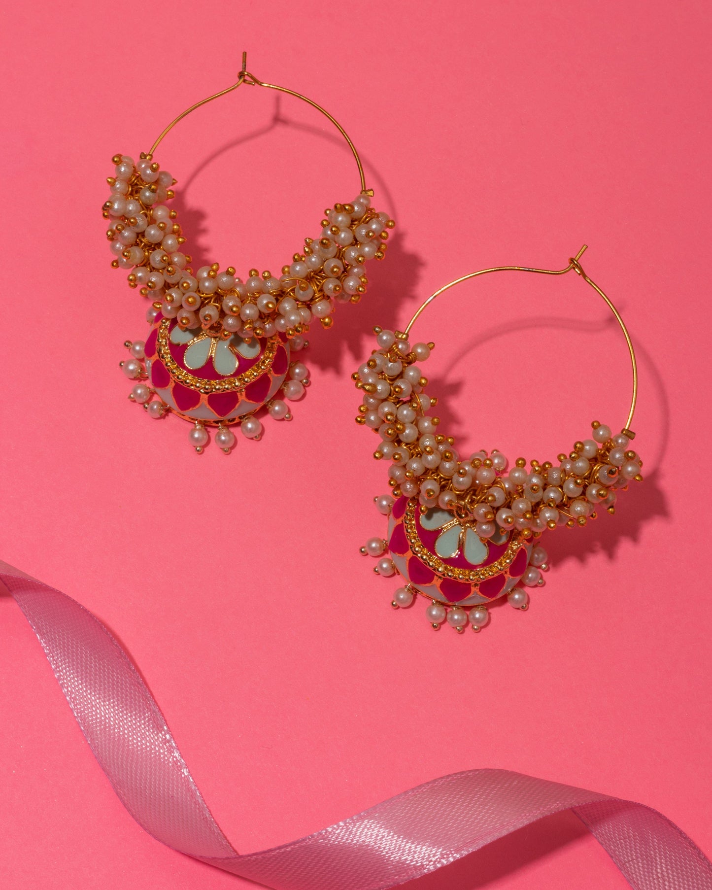 Moonstruck Gold Pearl Hoops Fashion Earrings For Women (Green) - www.MoonstruckINC.com