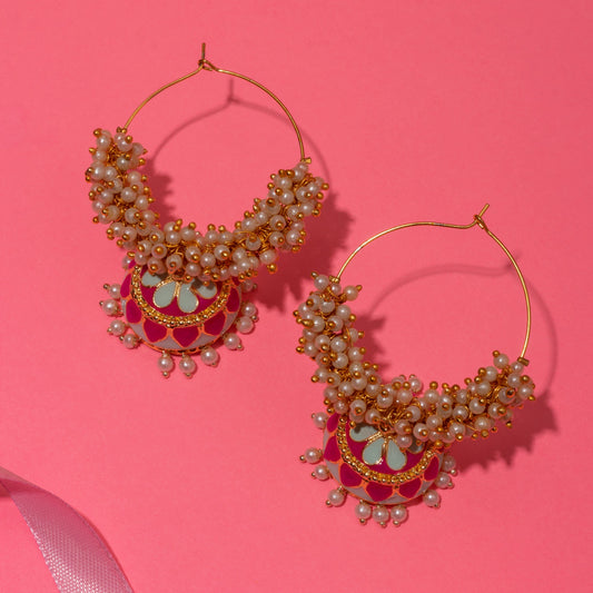 Moonstruck Gold Pearl Hoops Fashion Earrings For Women (Green) - www.MoonstruckINC.com