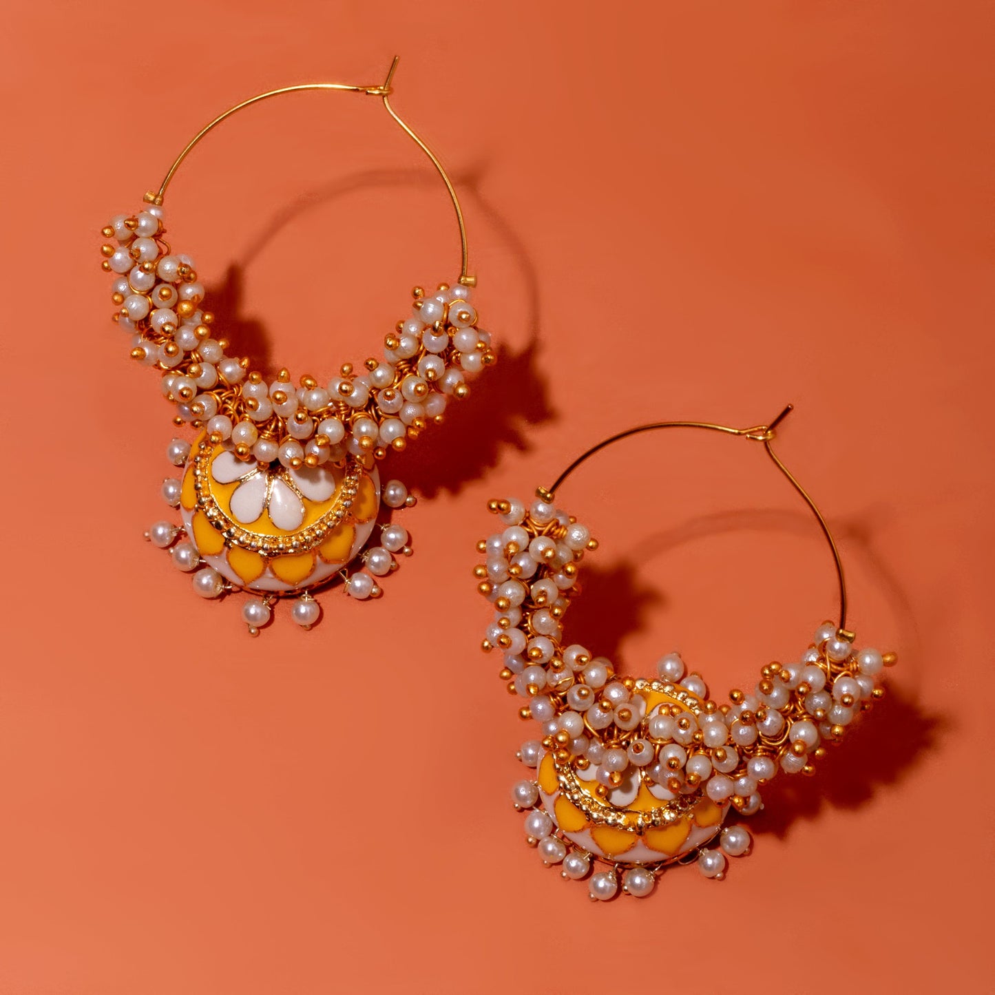 Moonstruck Gold Pearl Hoops Fashion Earrings For Women (Yellow) - www.MoonstruckINC.com
