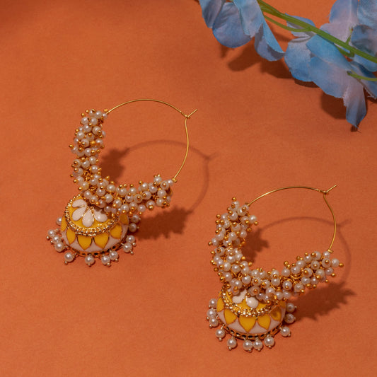 Moonstruck Gold Pearl Hoops Fashion Earrings For Women (Yellow) - www.MoonstruckINC.com