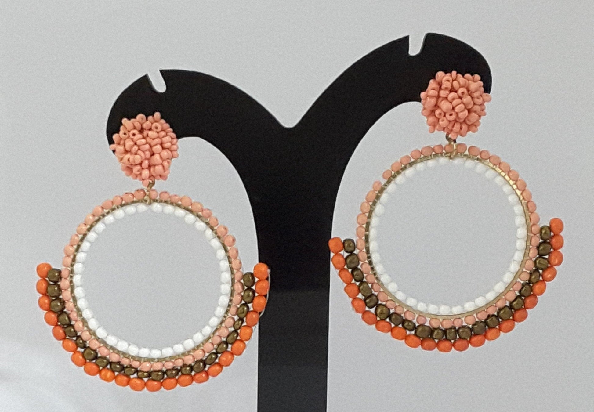Moonstruck Round Beaded Dangle Earrings for Women (Peach) - www.MoonstruckINC.com