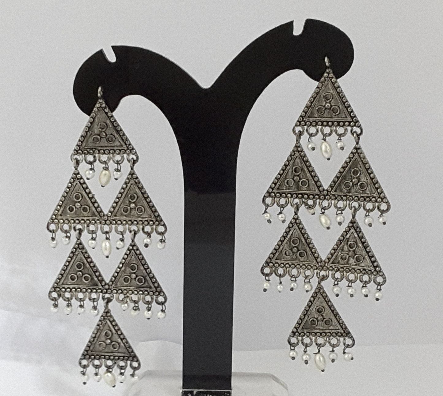 Moonstruck Oxidized Traditional Indian Triangle Dangle Statement Earrings For Women - www.MoonstruckINC.com