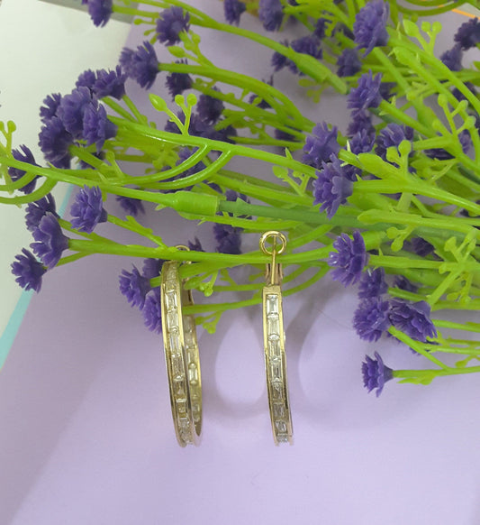 Moonstruck Baguette Stone Gold/Golden Hoop Earrings for Women - www.MoonstruckINC.com