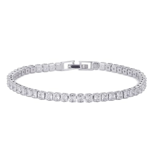 Moonstruck Fashion Jewellery Crystal Silver Tennis Bracelet for Women - Elegant Statement Jewelry for Party, Wedding, Evening Wear, Secure Design