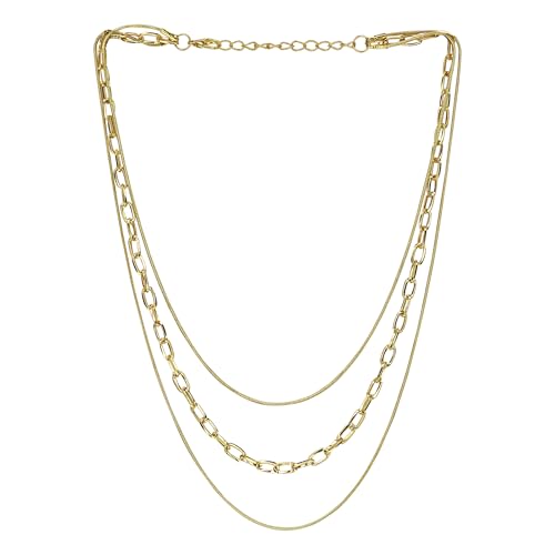 Moonstruck Fashion Jewellery Layered Gold Chain Necklace for Women Silver Plated 3-Layer Snake & Figaro Chains – Dainty Layered Necklace Set for Women, Fashion Jewelry for Gifts, Party, Daily Wear