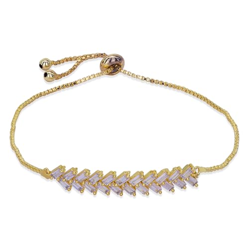 Moonstruck Fashion Jewellery Cubic Zirconia Gold Baguette Bracelet for Women - Elegant Statement Jewelry for Party, Wedding, Evening Wear, Adjustable Design