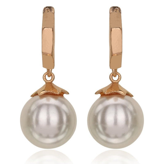 Moonstruck Fashion Jewellery Rose Gold Huggie Earrings with Pearl Drop - Elegant Dangle Earrings for Women, Perfect for Weddings, Parties, Classic Gifts