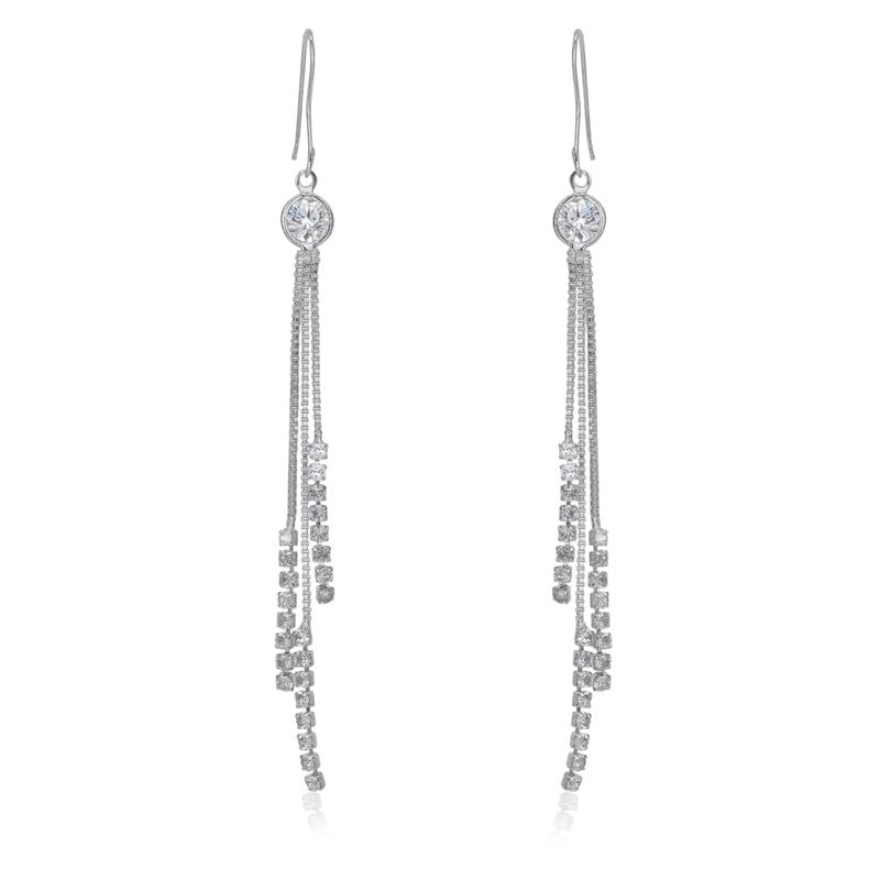 Moonstruck Fashion Jewellery Sterling Silver Long Dangle Earrings with Cubic Zirconia - Elegant Drop Earrings for Women, Perfect for Weddings, Parties, Glamorous Gifts