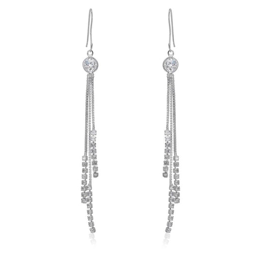 Moonstruck Fashion Jewellery Sterling Silver Long Dangle Earrings with Cubic Zirconia - Elegant Drop Earrings for Women, Perfect for Weddings, Parties, Glamorous Gifts