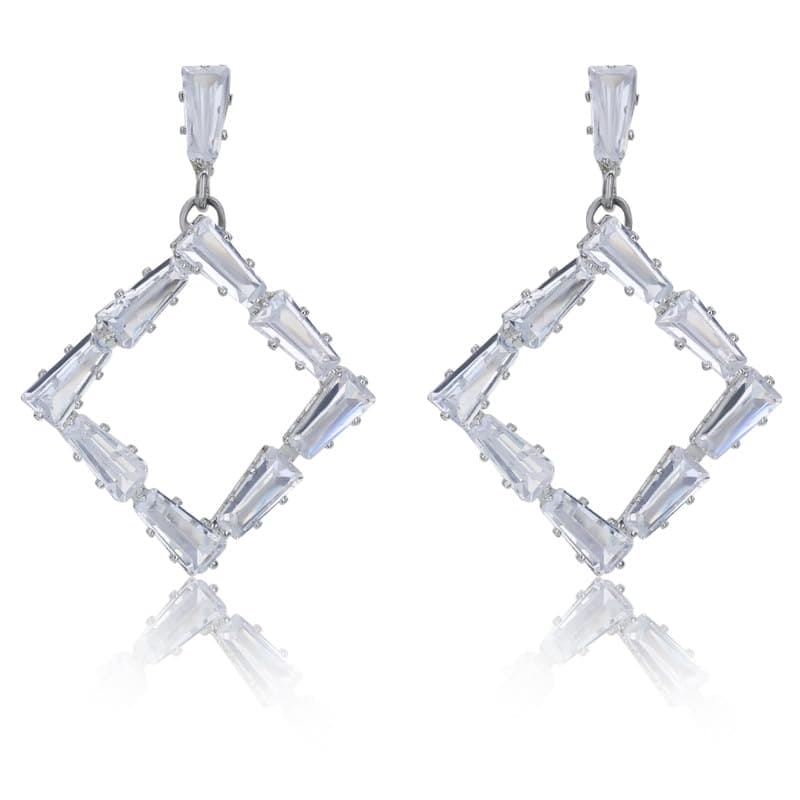 Moonstruck Fashion Jewellery Cubic Zirconia Silver Geometric Tapered Baguettes Earrings for Women - Statement Jewelry for Party, Wedding, Evening Wear, Hypoallergenic Design