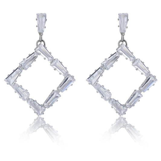 Moonstruck Fashion Jewellery Cubic Zirconia Silver Geometric Tapered Baguettes Earrings for Women - Statement Jewelry for Party, Wedding, Evening Wear, Hypoallergenic Design