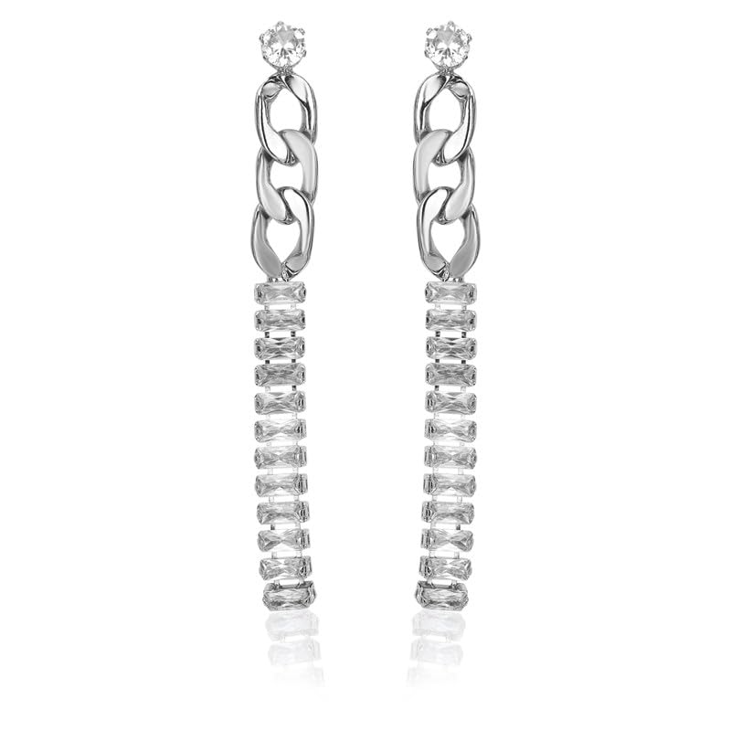 Moonstruck Fashion Jewellery Crystal Silver Dangle Earrings for Women - Statement Jewelry for Party, Wedding, Evening Wear, Elegant Design