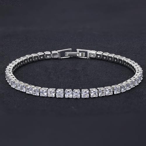 Moonstruck Fashion Jewellery Crystal Silver Tennis Bracelet for Women - Elegant Statement Jewelry for Party, Wedding, Evening Wear, Secure Design