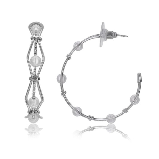 Moonstruck Fashion Jewellery Geometric Pearl Hoop Earrings for Women Silver Plated Lightweight Statement Fashion Jewellery Gift Box