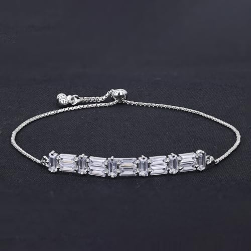 Moonstruck Fashion Jewellery Cubic Zirconia Silver Baguettes Bracelet for Women - Elegant Statement Jewelry for Party, Wedding, Evening Wear, Adjustable Design