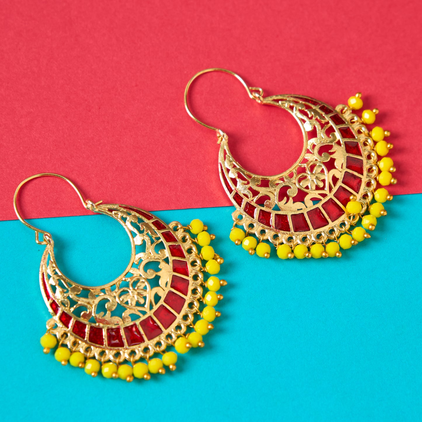 Moonstruck Traditional Indian Gold Plated Alloy Chandbali Hoop Earrings for Women (Maroon) - www.MoonstruckINC.com