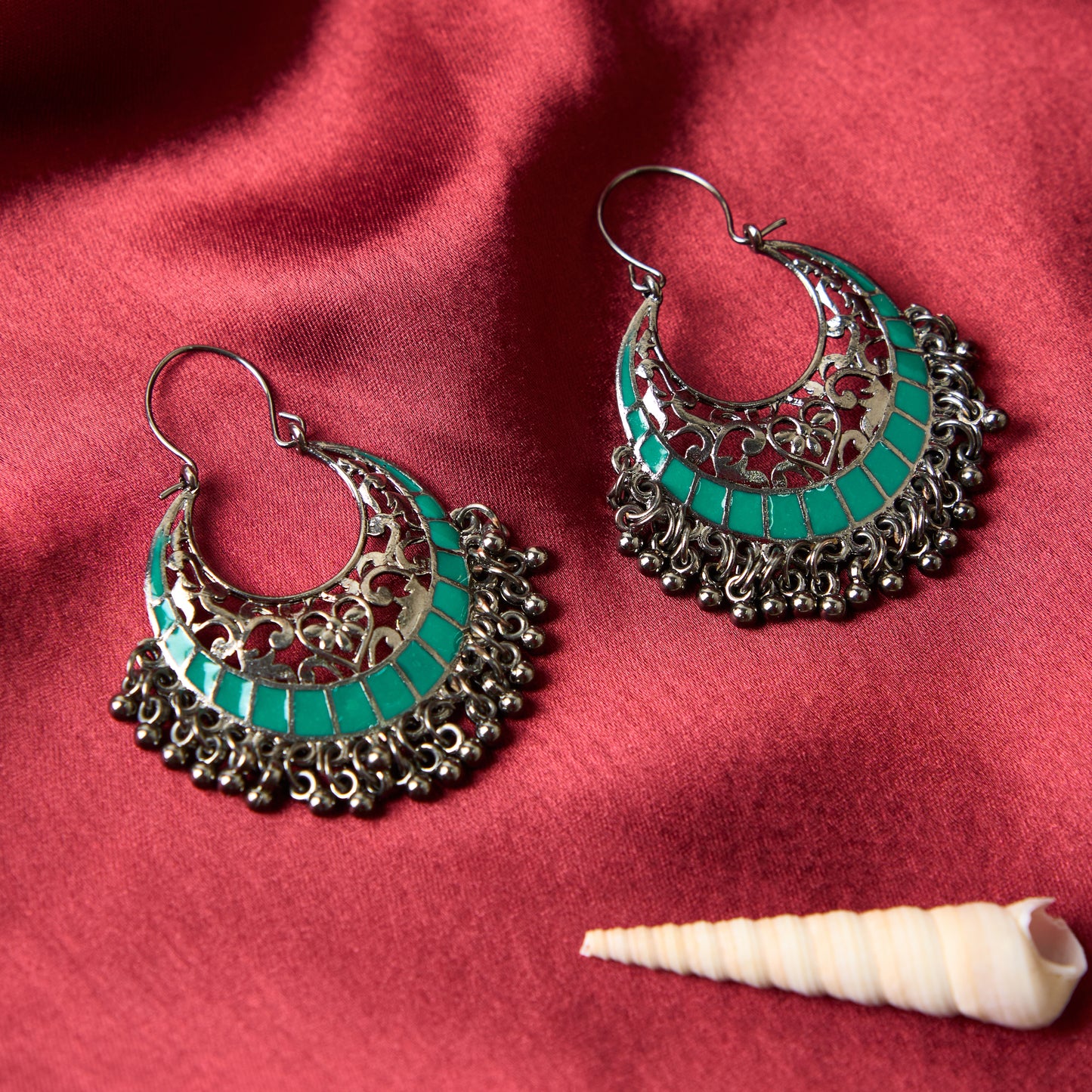 Moonstruck Traditional Oxidised Indian Chandbali Hoop Earrings for Women (Green) - www.MoonstruckINC.com