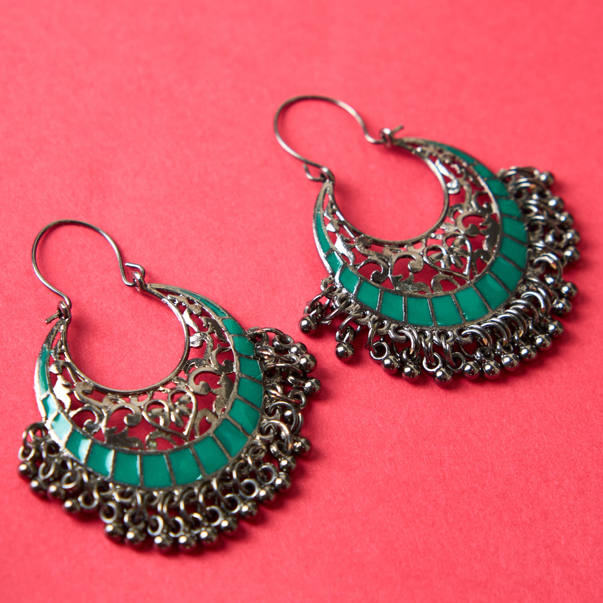 Moonstruck Traditional Oxidised Indian Chandbali Hoop Earrings for Women (Green) - www.MoonstruckINC.com