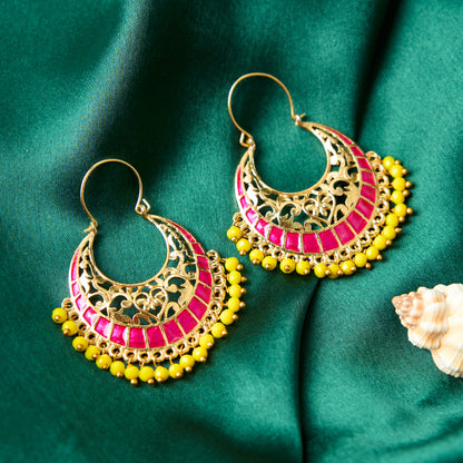 Moonstruck Traditional Indian Gold Plated Alloy Meenakari Chandbali Hoop Earring for Women (Pink) - www.MoonstruckINC.com