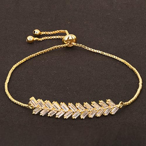 Moonstruck Fashion Jewellery Cubic Zirconia Gold Baguette Bracelet for Women - Elegant Statement Jewelry for Party, Wedding, Evening Wear, Adjustable Design