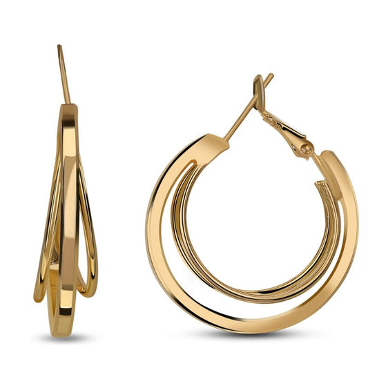 Moonstruck Fashion Jewellery Gold-Tone Triple Hoop Earrings - Elegant Statement Earrings for Women, Lightweight, Perfect for Weddings, Parties, Everyday Glam