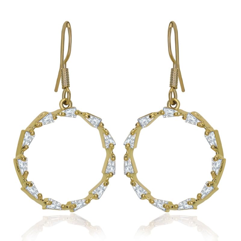 Moonstruck Fashion Jewellery Sparkling Gold Tapered Baguettes Hook Drop Earrings with Triangular Crystals for Women - Elegant Statement Jewelry for Party, Wedding, Evening Wear, and Comfortable Design