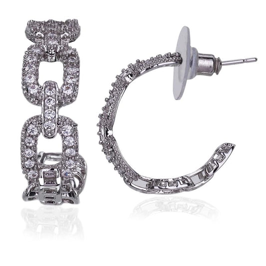 Moonstruck Fashion Jewellery Sparkling Chain Link Hoop Earrings for Women - Elegant Cubic Zirconia Studded Hoops for Party, Wedding, Evening Wear, Chic Accessories