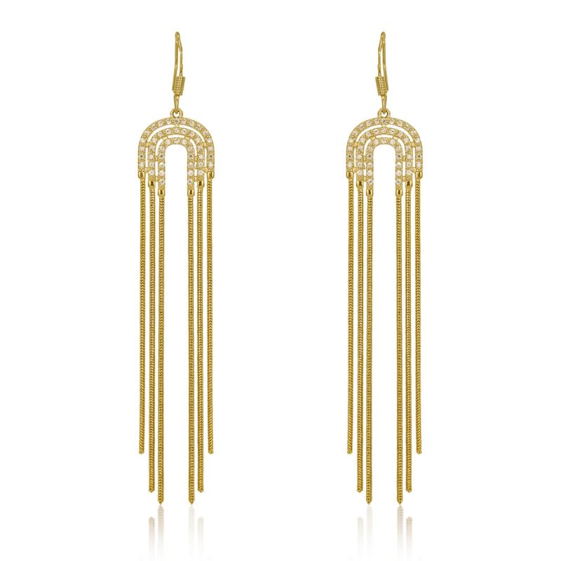 Moonstruck Fashion Jewellery Luxe Gold Arch Fringe Earrings for Women - Elegant Cubic Zirconia Dangle Jewelry for Party, Wedding, Evening Wear, Statement Accessories