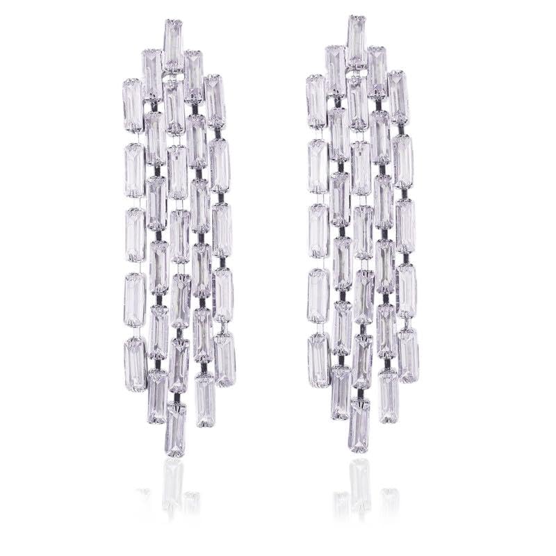 Moonstruck Fashion Jewellery Crystal Silver Chandelier Earrings for Women - Statement Jewelry for Party, Wedding, Evening Wear, Elegant Design