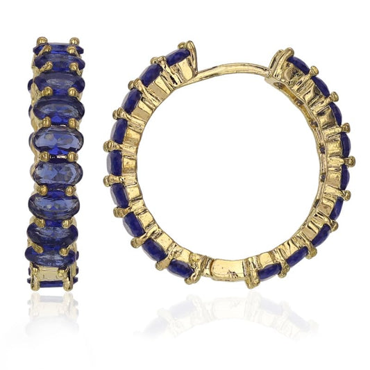 Moonstruck Fashion Jewellery Elegant Blue Cubic Zirconia Hoop Earrings for Women - Gold Statement Jewelry for Party, Wedding, Evening Wear, Chic Accessories