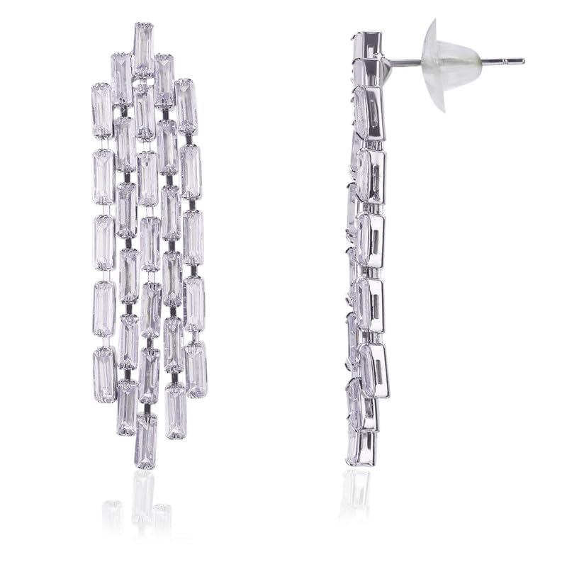 Moonstruck Fashion Jewellery Crystal Silver Chandelier Earrings for Women - Statement Jewelry for Party, Wedding, Evening Wear, Elegant Design
