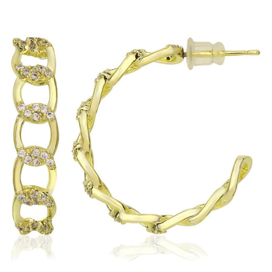 Moonstruck Fashion Jewellery Luxe Gold Chain Link Hoop Earrings for Women - Elegant Cubic Zirconia Statement Jewelry for Party, Wedding, Evening Wear, Hypoallergenic Chic Accessories