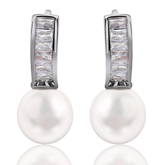 Elegant Pearl Drop Earrings for Women – Classic White Faux Baguettes Pearl Dangle Earrings – Lightweight Silver Tone Statement Jewelry for Weddings, Parties & Gifting