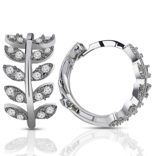 Moonstruck Fashion Jewellery Leaf Huggie Earrings with Cubic Zirconia - Dazzling Small Hoop Earrings for Women, Ideal Gift for Birthdays, Weddings, Anniversaries