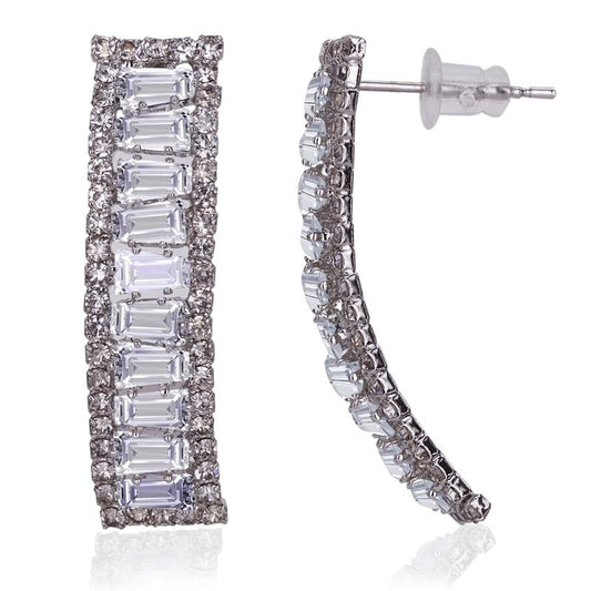Moonstruck Fashion Jewellery Silver Long Stud Earrings with Cubic Zirconia - Sparkling Hoop Earrings for Women, Perfect for Weddings, Parties, Gifts