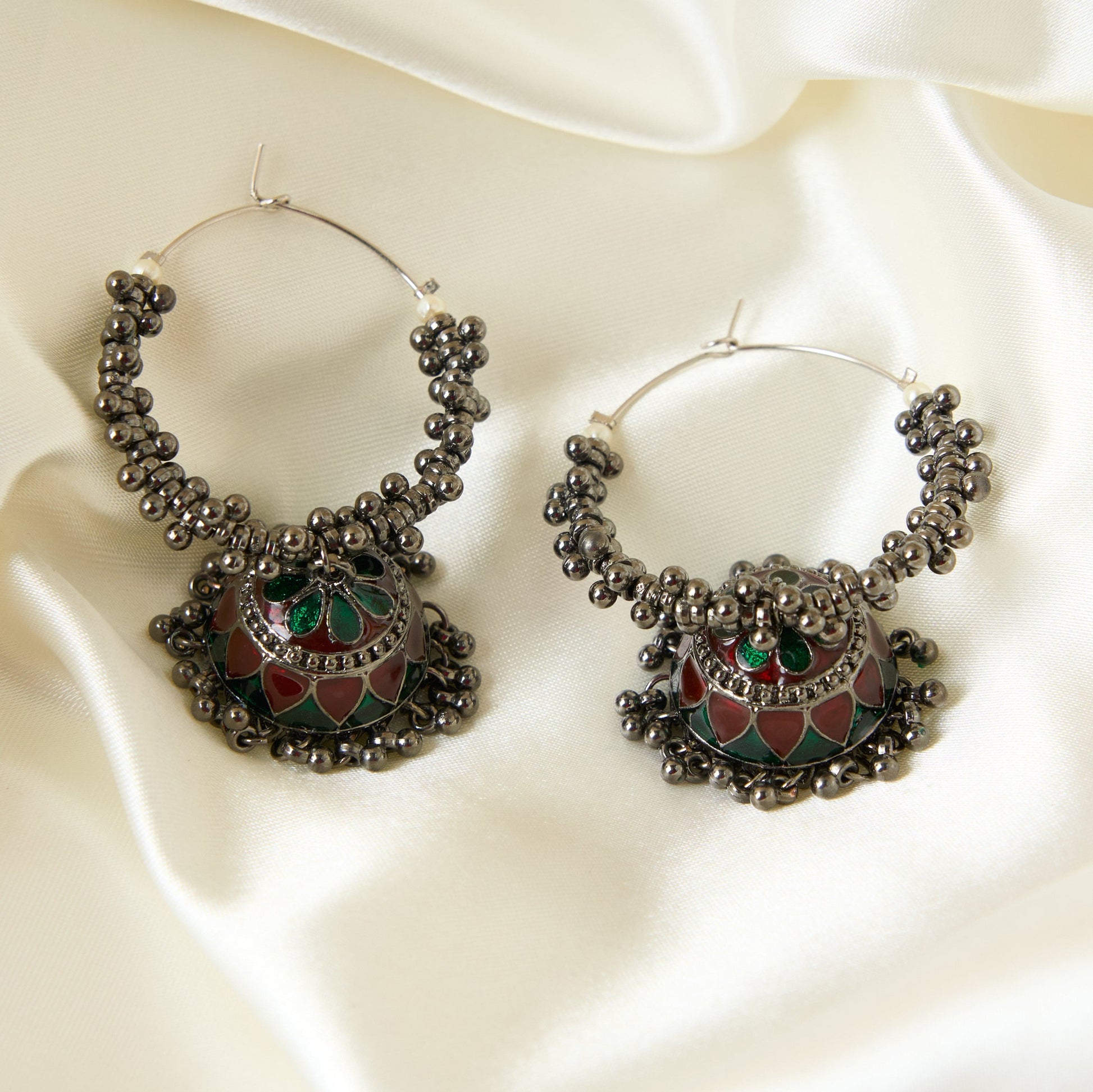 Moonstruck Oxidised Hoops Fashion Earrings For Women (Red) - www.MoonstruckINC.com
