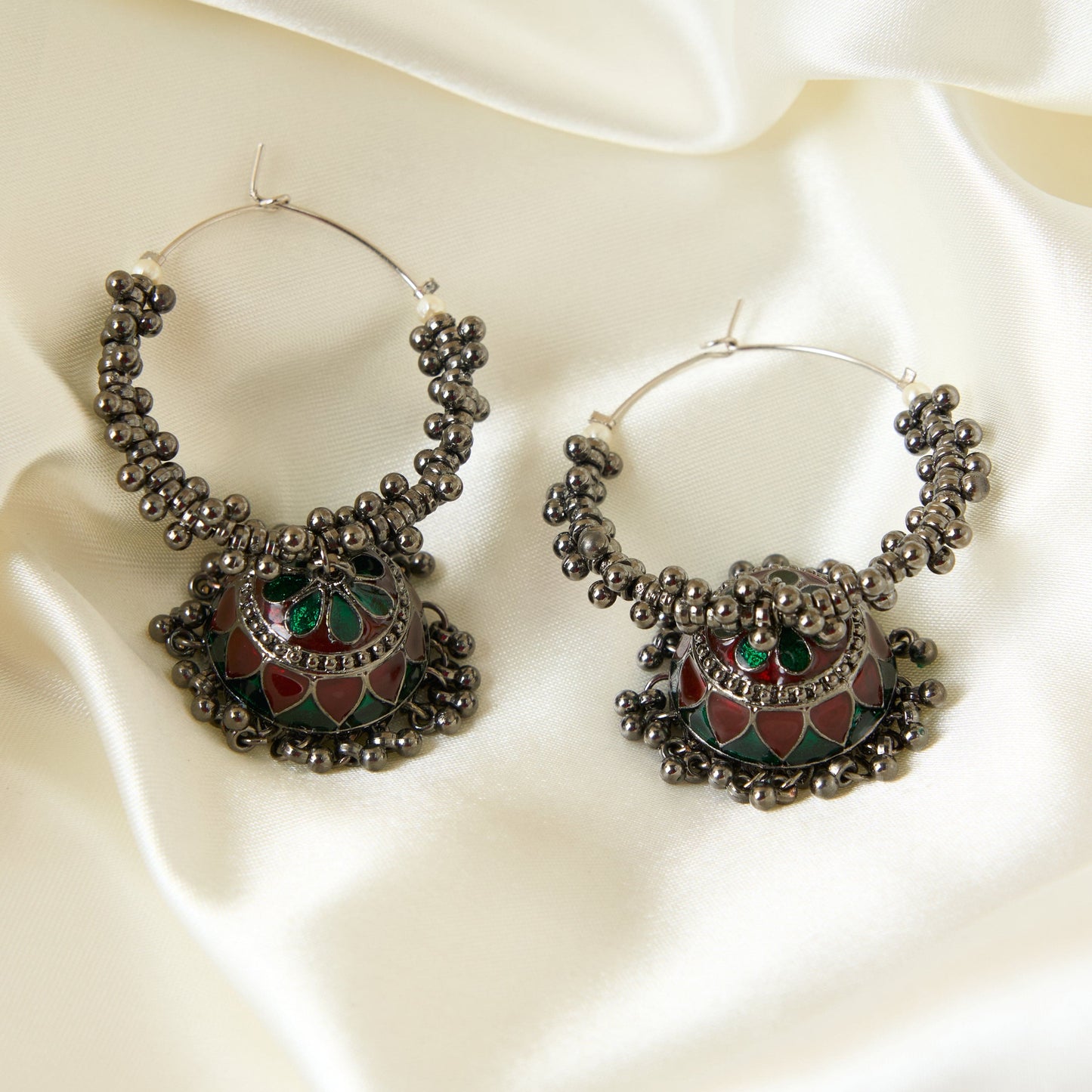 Moonstruck Oxidised Hoops Fashion Earrings For Women (Maroon And Green) - www.MoonstruckINC.com