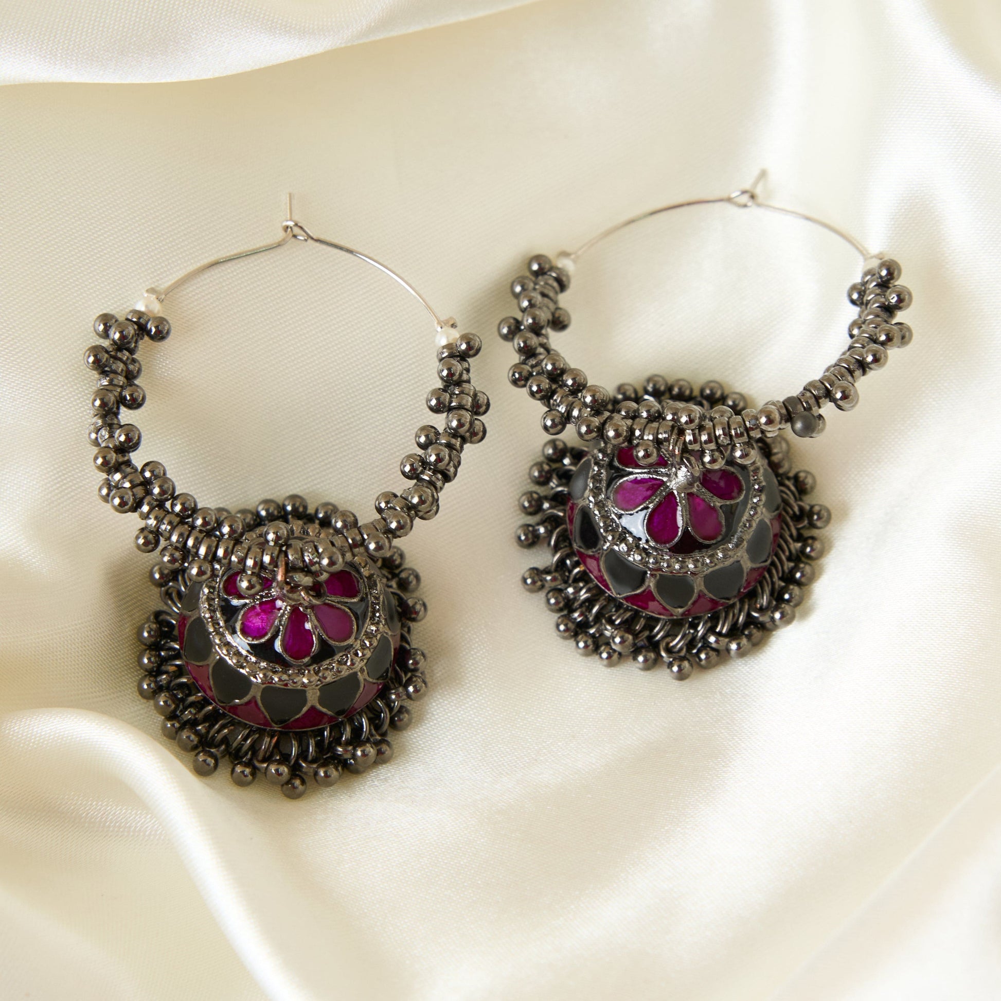 Moonstruck Oxidised Hoops Fashion Earrings For Women (Pink) - www.MoonstruckINC.com