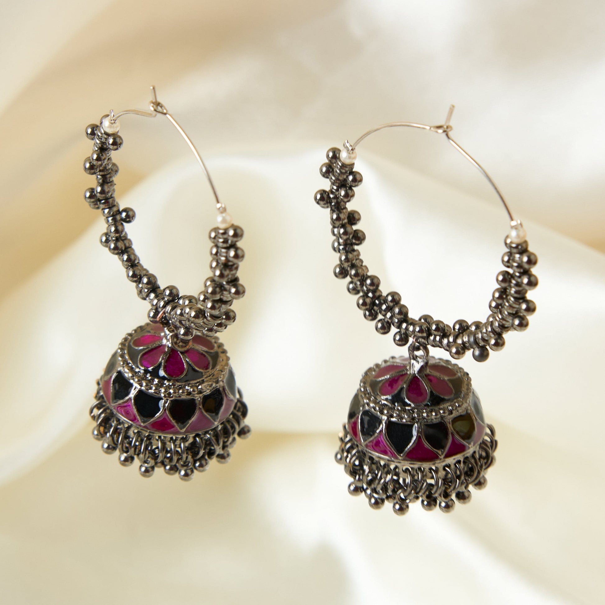 Moonstruck Oxidised Hoops Fashion Earrings For Women (Pink) - www.MoonstruckINC.com