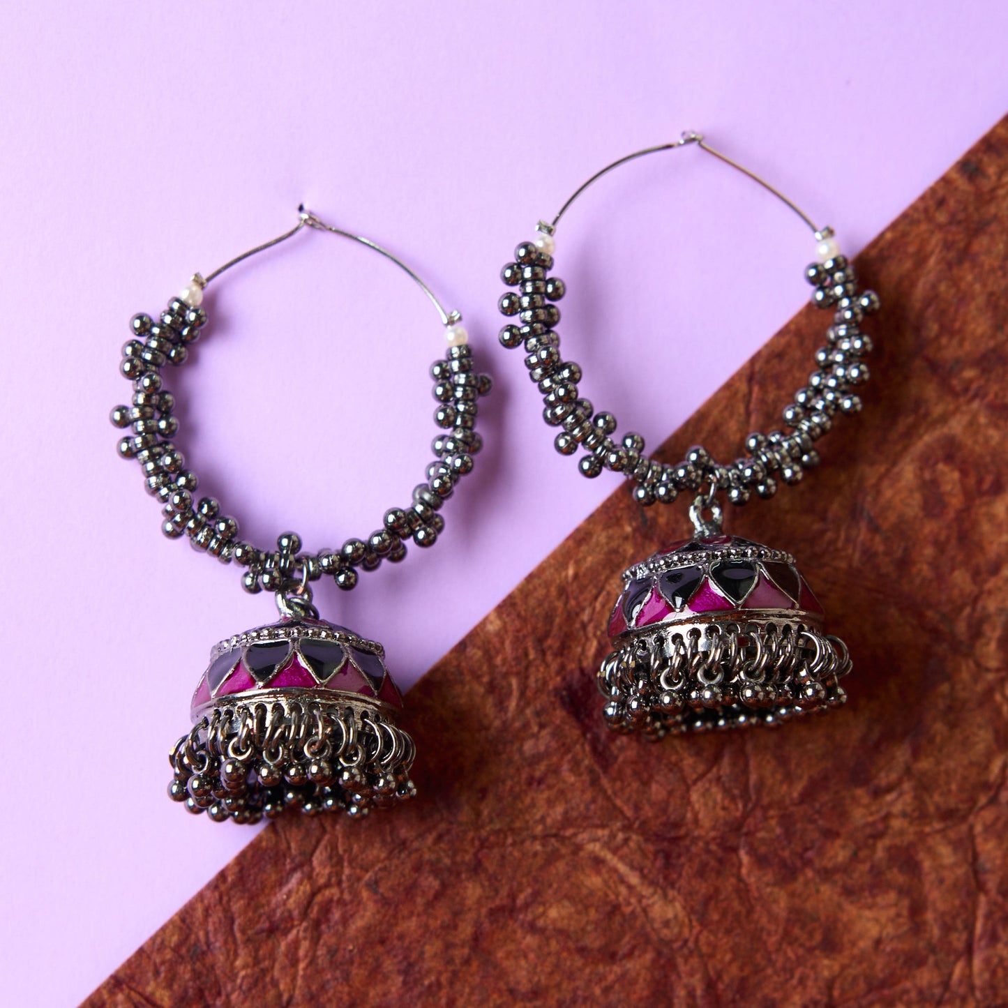 Moonstruck Oxidised Hoops Fashion Earrings For Women (Pink) - www.MoonstruckINC.com